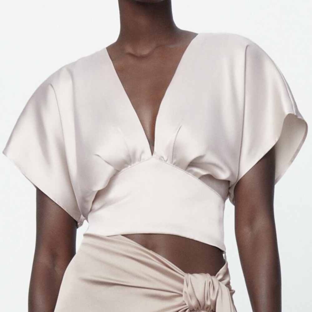 Zara Back Bow Satin Effect Top Size XS